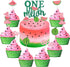 Set of 27 Glitter Watermelon Cake Cupcake Toppers, One in a Melon Birthday Party Decor, Kids Party Supplies for Baby