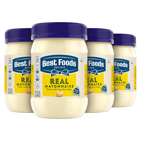 Best Foods Real Mayonnaise, 15 oz, Creamy Condiment for Simple Meals, Pack of 4