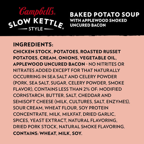 Campbell's Slow Kettle 15.5 oz Style Baked Potato Soup with Applewood Smoked Uncured Bacon, Microwavable Bowl