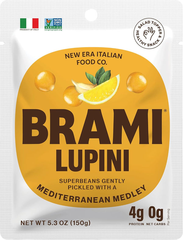 BRAMI Lupini Beans Snack, Mediterranean Medley | 7g Plant Protein, 0g Net Carbs