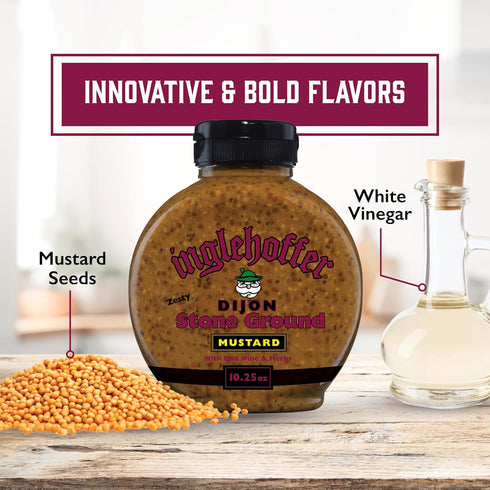 10.25oz. Inglehoffer Dijon Stone Ground Mustard Zesty Whole Grain Dijon Made with Wine & Herbs