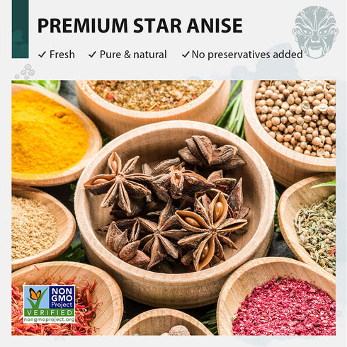 Soeos Star Anise - 4 Ounce Whole Star Anise Seeds for Baking and Tea, NON-GMO Verified