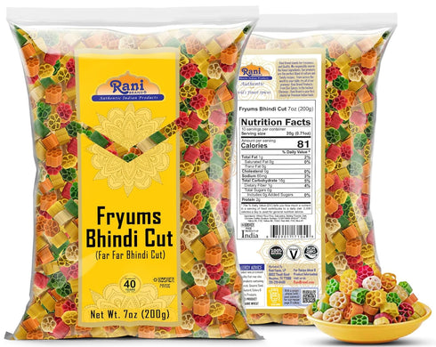 Rani Far Far/Fryums (Wheat & Tapioca Pellet) Bhindi Shape 7oz (200g) - Vegan, Kosher, Uncooked Snack