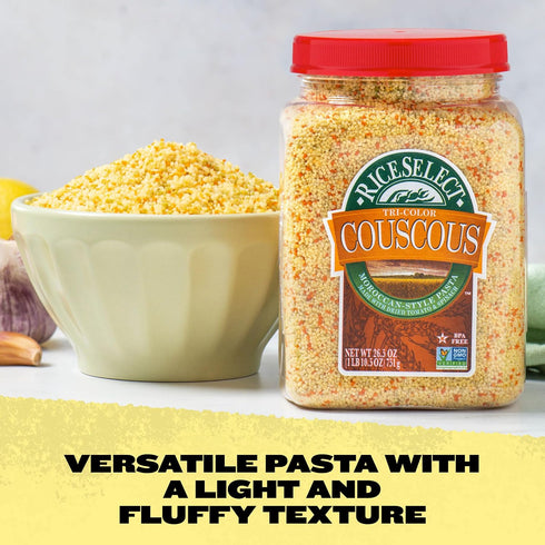 26.5-Ounce (Pack 1) RiceSelect Tri-Color Couscous, Moroccan-Style Couscous Pasta, Non-GMO and Certified Kosher by Star