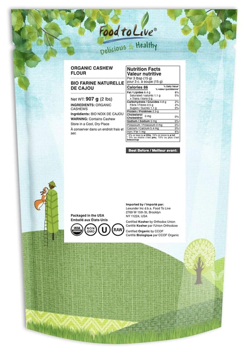 2 Food to Live Organic Cashew Flour, Pounds - Non-GMO, Ground Nuts, Raw Powder, Natural, Vegan, Paleo, Kosher, Bulk