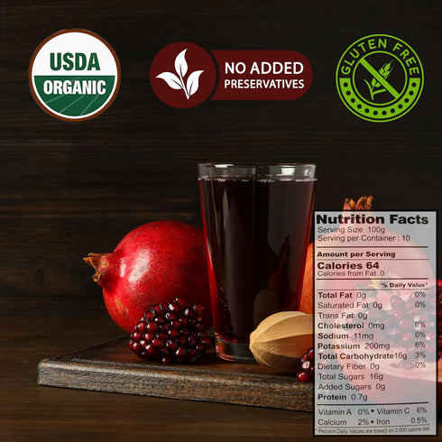 Pomegranaze 100% 33.8 Oz (2 Pack) Organic Pomegranate Juice, Glass Bottle No Sugar, No Artificial Colors, No