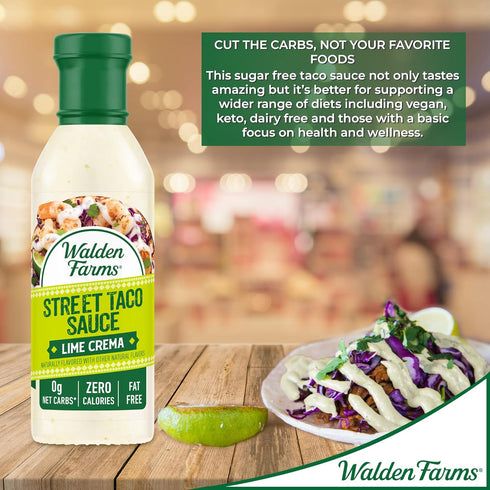 Walden Farms Lime Crema Street Taco Sauce, 12oz Bottle (2 Pack), Vegan & Keto Friendly