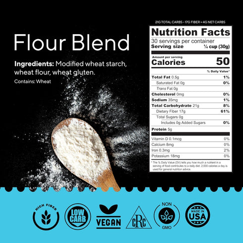55% 81% 17g 32 (pack 1) Fiber Gourmet Low Net Carb Flour Blend - Keto Friendly All-Purpose Baking Flour with Fewer