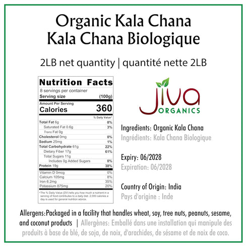 2 100% Jiva Organics Organic Kala Chana Pound Bulk Bag - Black Gram, Desi Black Chickpeas, Natural & Non-GMO