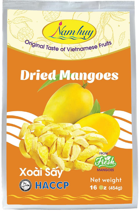 NAM HUY Dried Mango Fruit Snacks, Original Taste of Vietnamese Fruits, No-Added