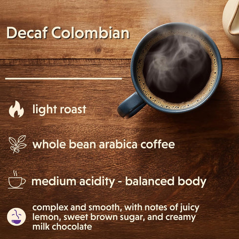 1 (Pack 1) Coffee Bean Direct Decaf Colombian, Whole Bean Coffee, Arabica Coffee, Light Roast, Pound Bag