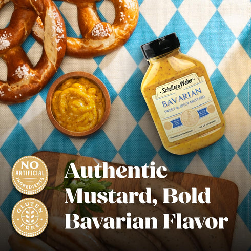 9.5 Oz (1 Pack) Schaller & Weber Bavarian Mustard, Squeeze Bottle | Sweet Hot Mustard | Deli Condiment for Sausages
