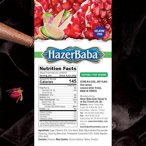 3.5oz (Pack 1), Hazer Baba Turkish Delight Pistachio Candy, Pomegranate Flavored, of Gourmet Snack Box, Traditional