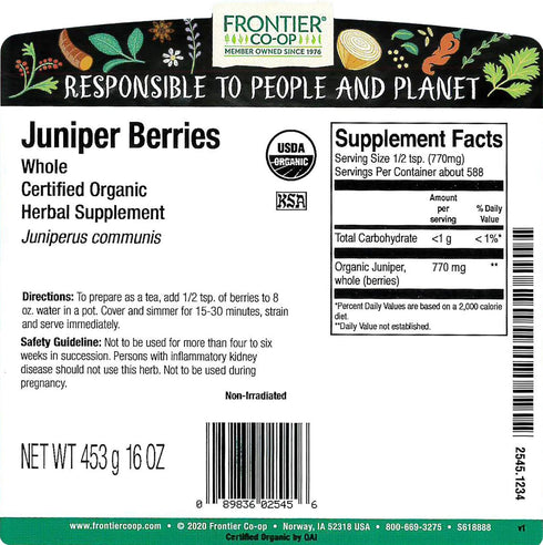 1lb Frontier Co-op Organic Whole Juniper Berries