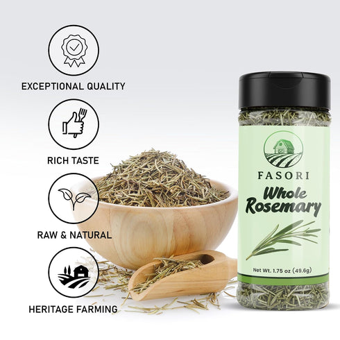 (1.75oz) Fasori Rosemary Whole Leaves Premium Dried Whole Rosemary Herb, Aromatic Mediterranean Spice for Cooking
