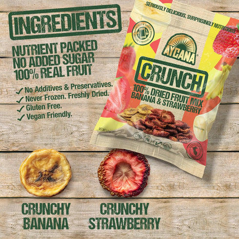 100% Pack, 12 Aycana Sweet & Simple Selection Box Dried Fruit Crunchy Banana, Pineapple, Mango, Strawberry Gluten-Free