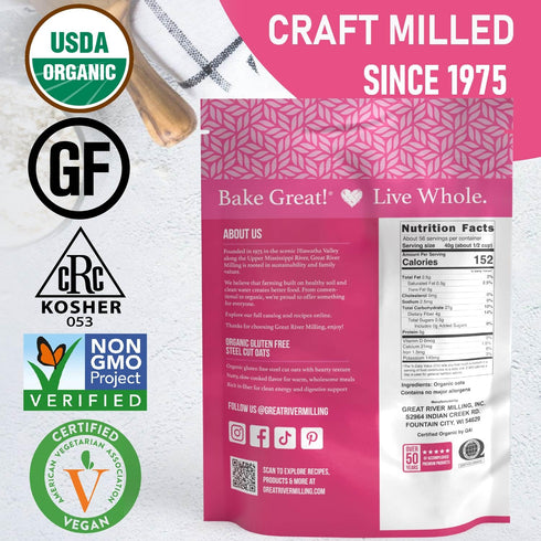 5 Lb Great River Milling Organic Steel Cut Oats | Whole Grain, Non-GMO, Kosher | Hearty Healthy | Rich Texture & Flavor