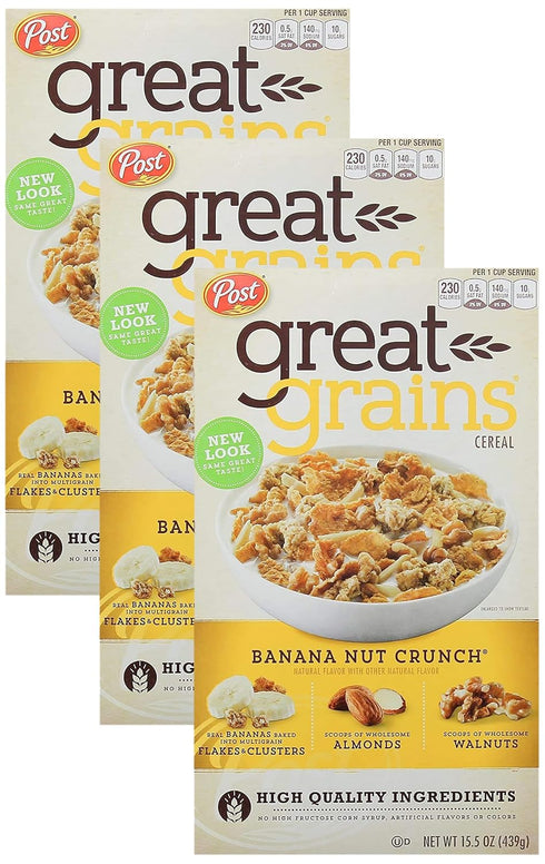 Great Grains Banana Nut Crunch Breakfast Cereal for Adults, Made with Whole Grain, Non-GMO,