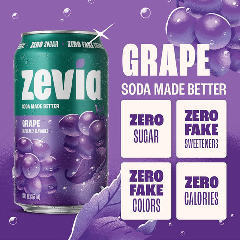 12 Oz 6 Pack Zevia Grape Zero Calorie Soda, Fl Cans