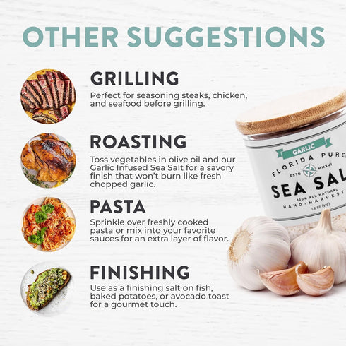 80+ (1.8 oz FLORIDA PURE Garlic Sea Salt Mineral Sea Salt Unrefined Garlic Salt, Non Iodized, Natural Sea Salt