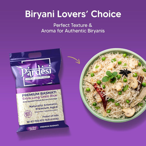 10LB Pardesi Extra Long Grain Basmati Premium Rice - Extra Long Grain Basmati for Biryani, Pulao & Everyday Rice |