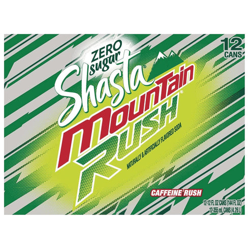 Generic Shasta Mountain Rush Caffeine Soda, Zero Sugar, 12 Cans (12 fl oz
