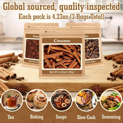 Nahasahr Set 3 Pack 12.7oz Cinnamon Sticks, Star Anise & Whole Cloves Spice All Natural Whole Spices, No Preservatives
