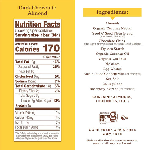 5 1.19 oz Simple Mills Soft Baked Dark Chocolate Almond Flour Bars, ct, each