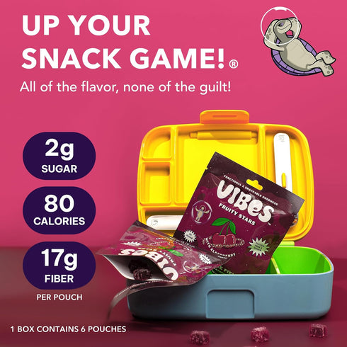 '-2g 6 Packs 18 Gummies VIBES Cherry Force Field Fruity Stars - Delicious Low Calorie Gluten-Free Bulk Fruit Snacks