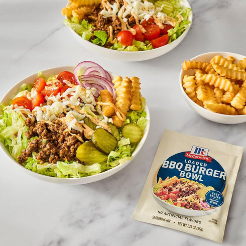 1.25 oz (Pack 12) McCormick Seasoning Mix, Loaded BBQ Burger Bowl, Hearty, Ground Meat, Smash Burger Seasoning, No