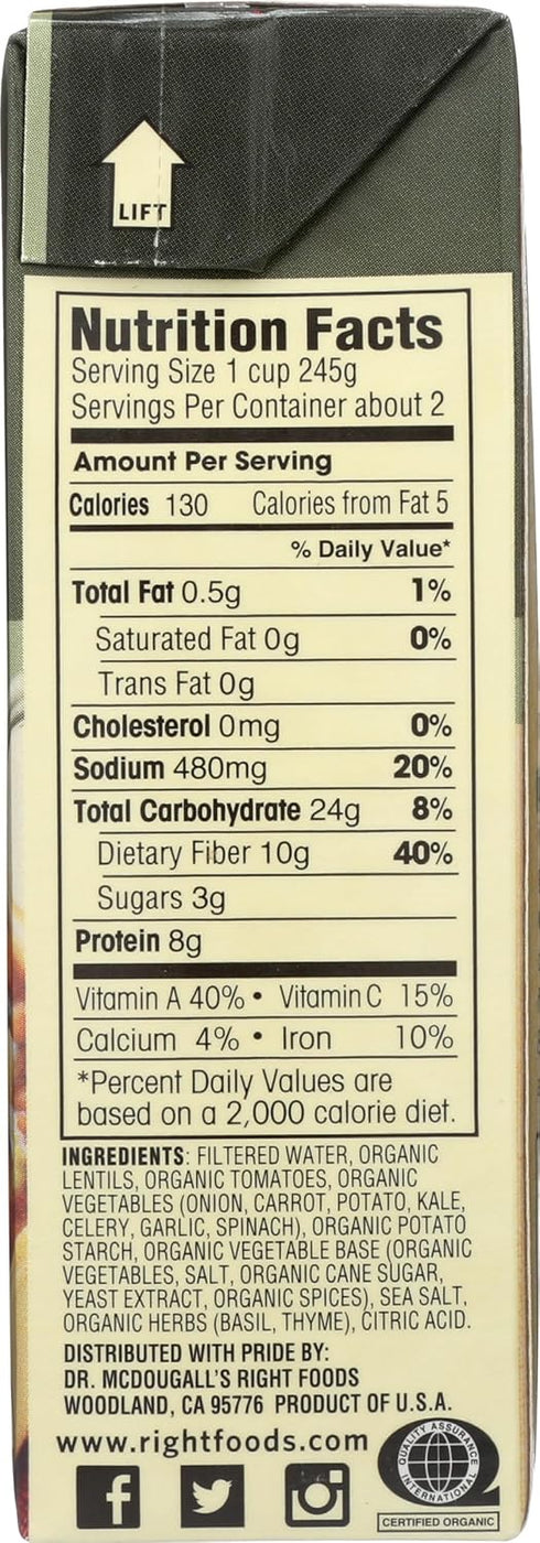 18 Dr. Mcdougall's Organic Lentil Vegetable Soup, Ounce