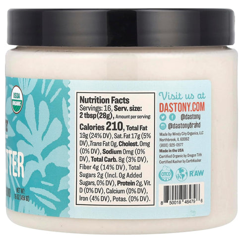 16 oz Pack 1 Dastony Organic Raw Coconut Butter, | Only One Ingredient | Vegan, Paleo and Keto Friendly, Non GMO