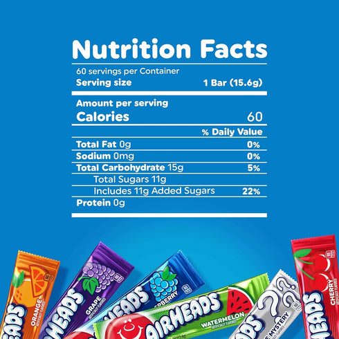 Airheads Candy Bars, Variety Bulk Box, Chewy Full Size Fruit Taffy, 60 Individually Wrapped Bars