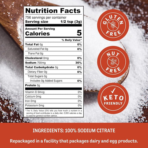 80 Oz Judee's Gluten Free Sodium Citrate Powder - Keto-Friendly, Nut-Free Cheese Emulsifier - Bulk Sodium Citrate