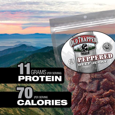 8 Pack, 11 70 (Pack 2) Old Trapper Beef Jerky, Peppered Ounce Spicy Meat Snacks for Lunches or Between Meals, Grams
