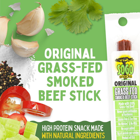 100% 1-oz, 12 Count) Original, Sogo Snacks, No Sugar, Grass-fed & Grass-finished, Non-GMO Beef Sticks. No Added