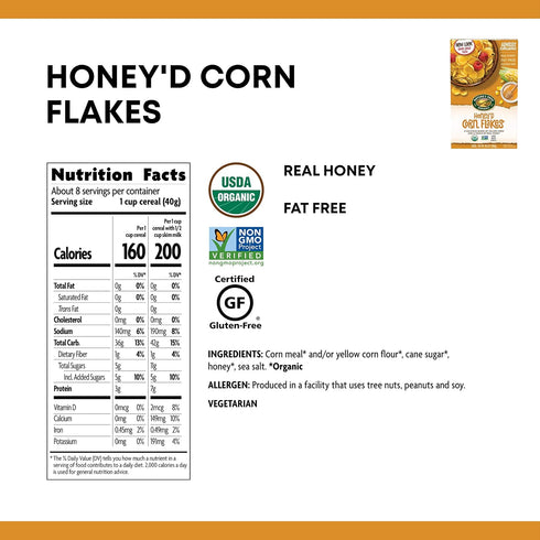 10.6 (Pack 2) Nature's Path Organic Gluten Free Honey'd Corn Flakes Cereal, Ounce, Non-GMO, Fat Free, Sweetened