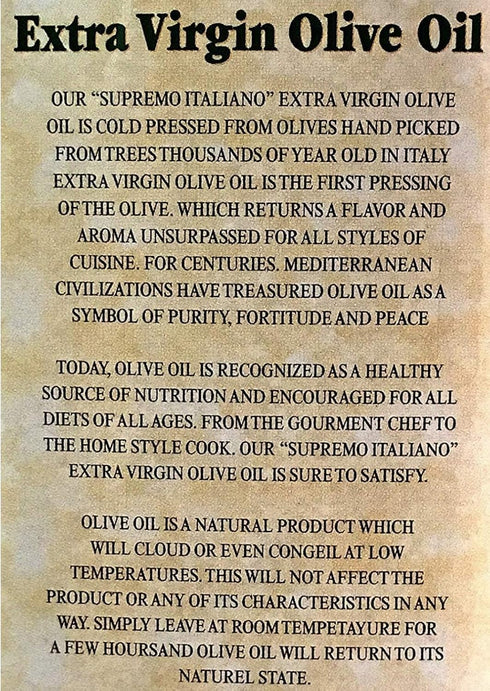 Supremo Italiano - Extra Virgin Olive Oil - 3 liter Can 3L Packed Supremo Italiano Extra Virgin Olive Oil in Italy