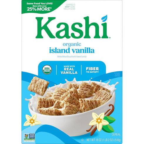 18oz (1 (Pack 2) Kashi Breakfast Cereal, Organic, Fiber Cereal, Island Vanilla, Box Box)