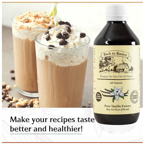 Back to Basics – All Natural Pure Vanilla Extract – 8 oz Mexican Vanilla for Cooking, Baking, Dessert Making