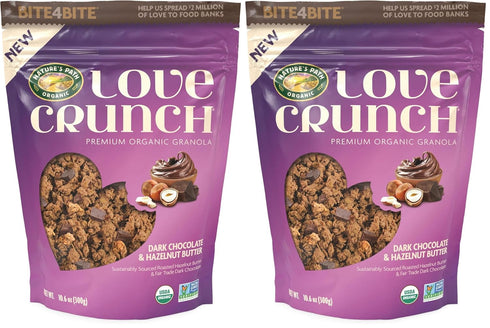 Love Crunch Organic Dark Chocolate and Hazelnut Butter Granola Pouch,10.6 Ounce (Pack
