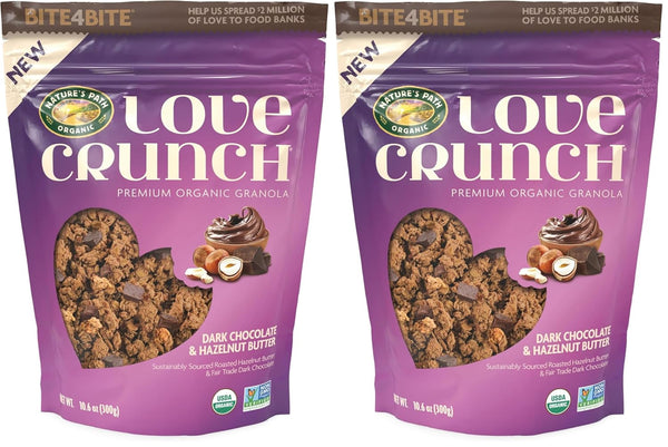 Love Crunch Organic Dark Chocolate and Hazelnut Butter Granola Pouch,10.6 Ounce (Pack