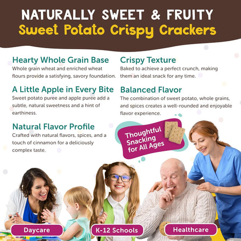 Pack 4 (20 oz Appleways Sweet Potato Crackers, Bulk of Bags Each), All-Natural Whole Grain Crackers, Healthy Snack