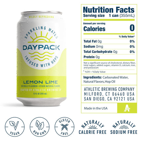 Daypack Pack 24 Count, 12 Oz Athletic Brewing Company Sparkling Water Infused With Hops, Gluten Free & Vegan Soda