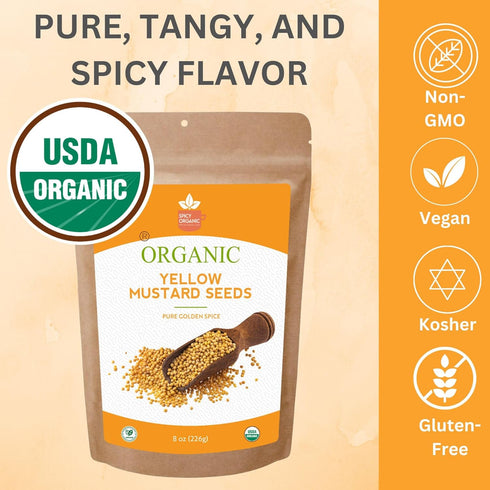 16oz (454G) Spicy Organic Yellow Mustard Seed Whole Seeds for Pickling, Spice Blends, Sauces & Cooking | USDA Organic