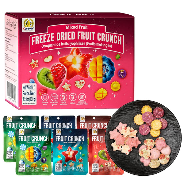 SUNGIVEN Freeze Dried Fruit Crisps Crunch Mixed Fruit 6 Packs Gluten Free Made