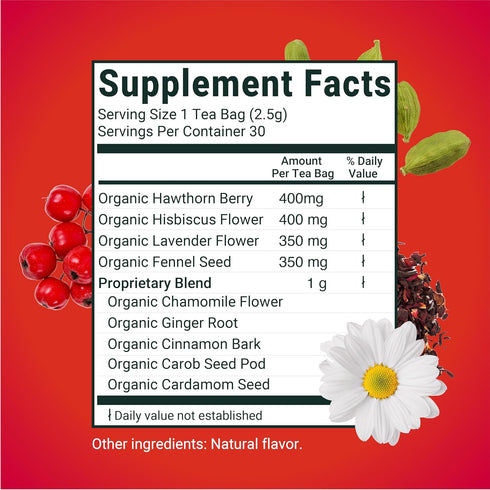 9 1 Pack, 30 Herbaly Heart Functional Tea - Superherbs - Natural, Organic, Non-GMO, Caffeine-Free, Sugar Free - Pyramid