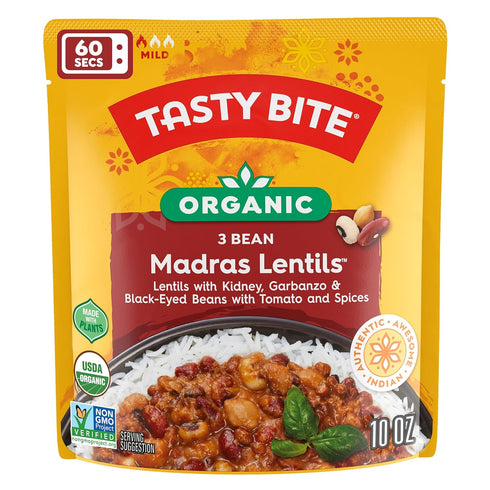 3 10 Pack 6, Simmered Tasty Bite Organic Bean Madras Lentils, Ounce, of With Tomato & Spices, Ready to Eat