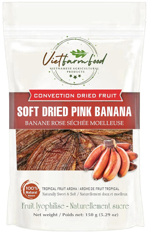 SOFT DRIED PINK BANANA 5.29oz (150g) VIETFARMFOOD: Convection dried fruit, pure natural