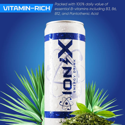 12 oz (Pack 12) Zero Sugar Energy Drink - ionix Nootropic Drink to Boost Focus and Mood with L-Theanine, Natural Green
